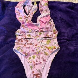 Aerie Pink Floral High Cut Cheeky Swimsuit